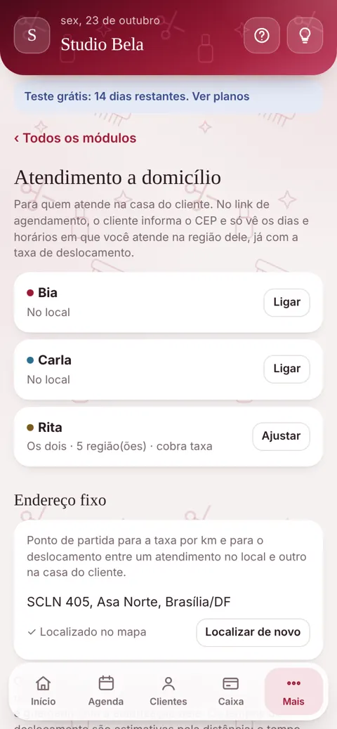 Cidades e bairros atendidos em cada dia da semana