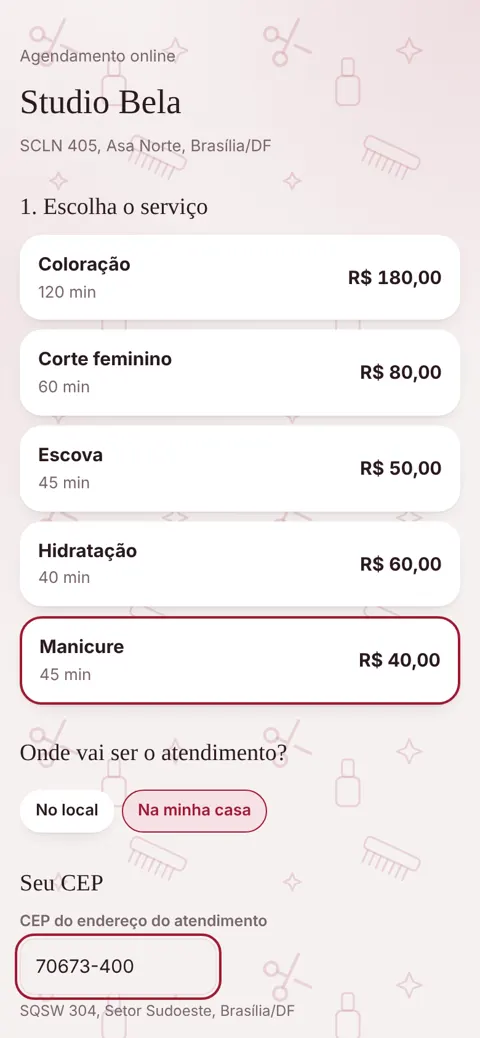 A cliente informa o CEP no link