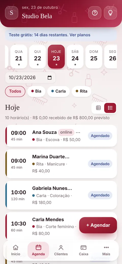 A agenda de toda a equipe