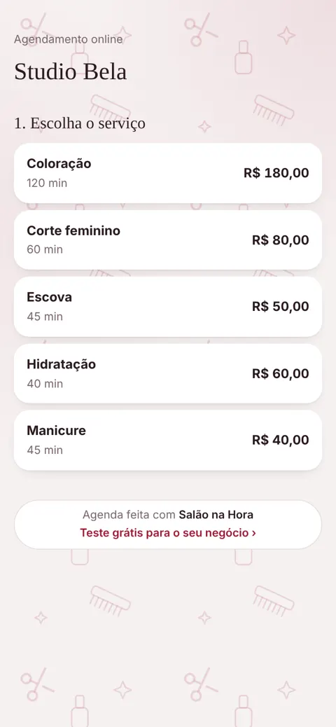 1. A cliente escolhe o serviço