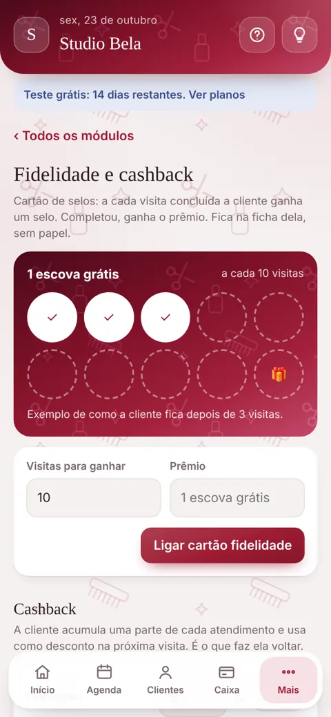 Cartão fidelidade e cashback
