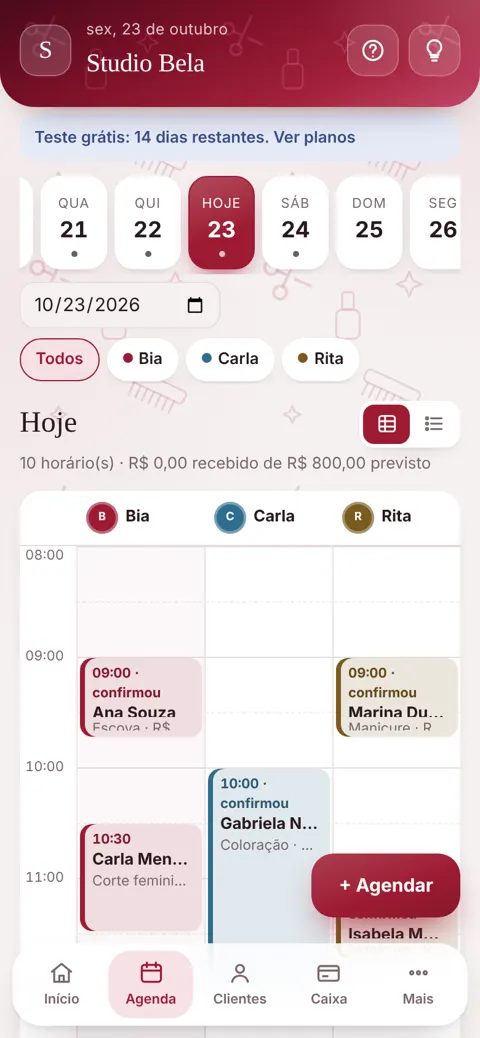 A resposta da cliente aparece na agenda